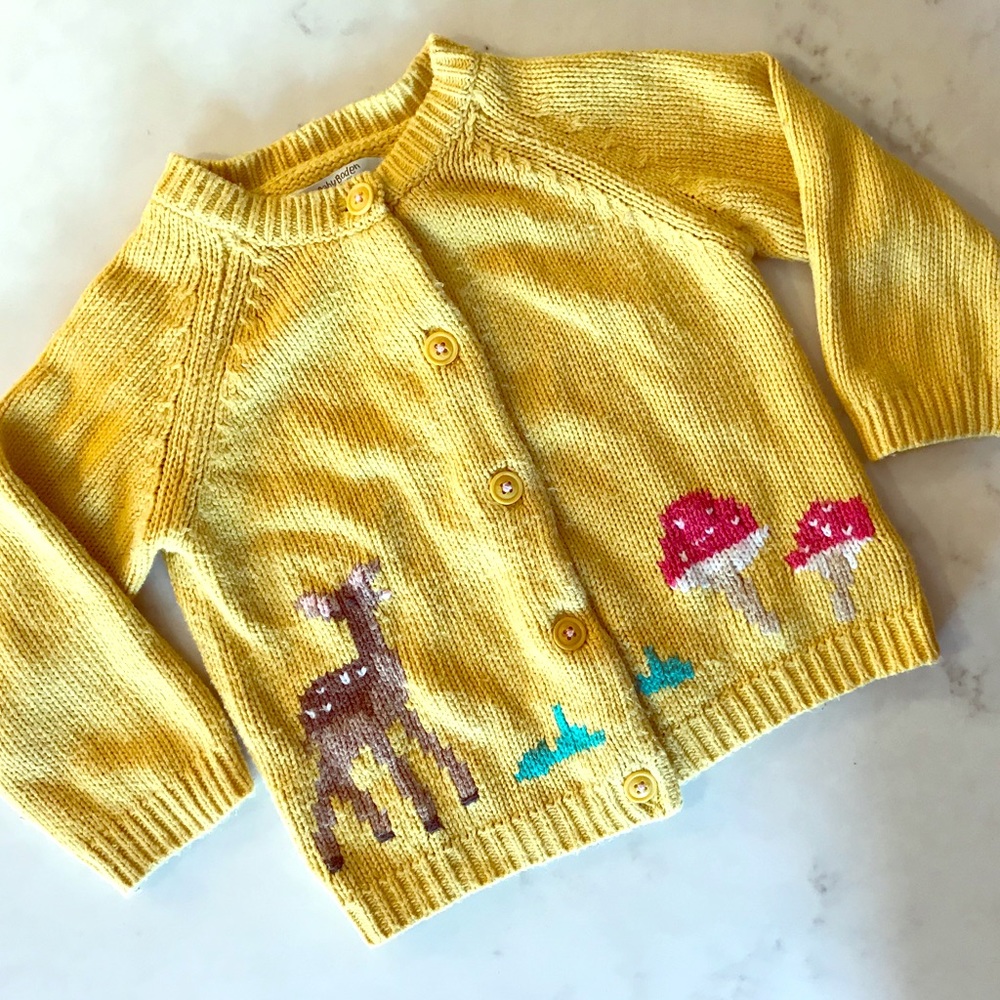 Mini Boden Intarsia Honey Deer Cardigan 12-18 m